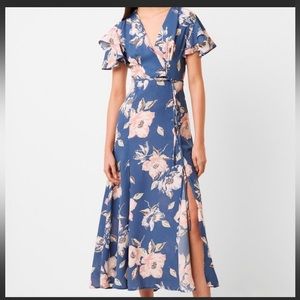 French connection blue floral tie maxi dress with a thigh slit. Great condition!